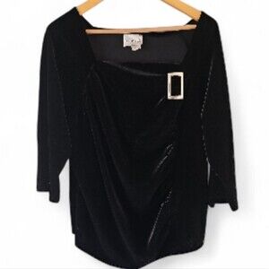 Fashion Bug Velvet Y2K Drape Front Top 22/24 Black Elegant Holiday Party Blouse